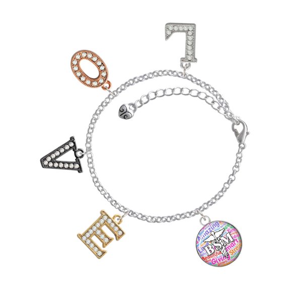Delight Jewelry Silvertone Domed Multi Color BSM Multi-Colored Crystal Love Charm Bracelet