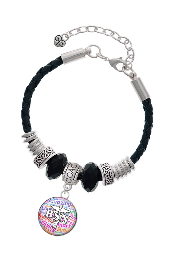 Silvertone Domed Multi Color BSN Coach Celtic Knot Leather Bead Bracelet, 7"+2" Extender
