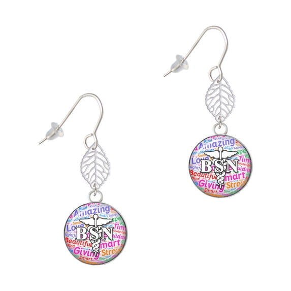 Delight Jewelry Silvertone Domed Multi Color BSN Silvertone Leaf French Earrings