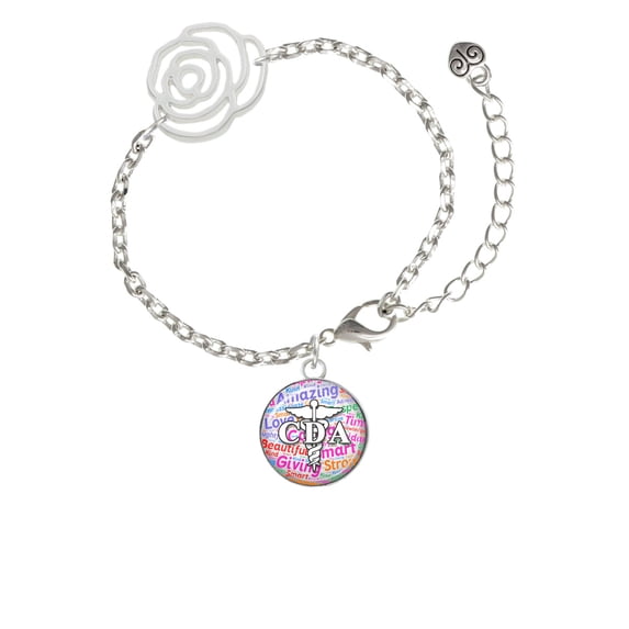 Delight Jewelry Silvertone Domed Multi Color CDA Silver-tone Flower Link Chain Bracelet, 6.75"+2" Extender