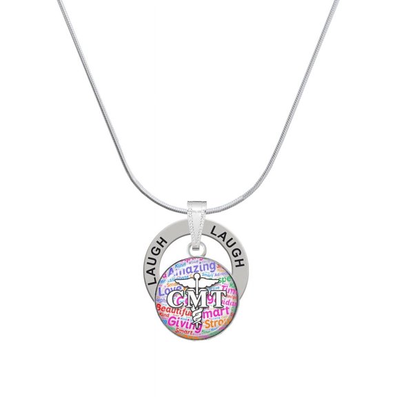Delight Jewelry Silvertone Domed Multi Color CMT Laugh Ring Charm Necklace, 18"