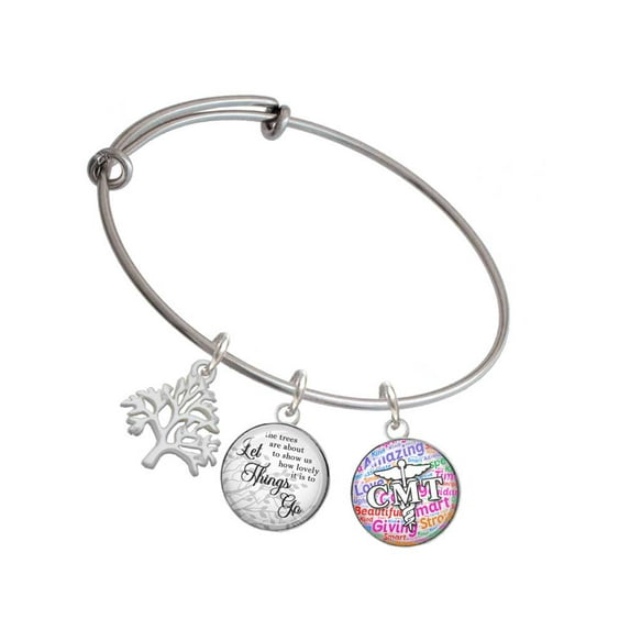 Delight Jewelry Silvertone Domed Multi Color CMT Silvertone Let Things Go Tree Charm Bangle Bracelet