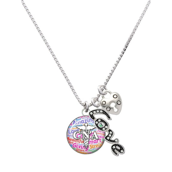 Delight Jewelry Silvertone Domed Multi Color CNA - Love and Lock Charm Necklace, 18"+1"