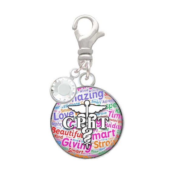 Delight Jewelry Silvertone Domed Multi Color CPhT - Silvertone Clip on Charm with Clear Crystal Drop