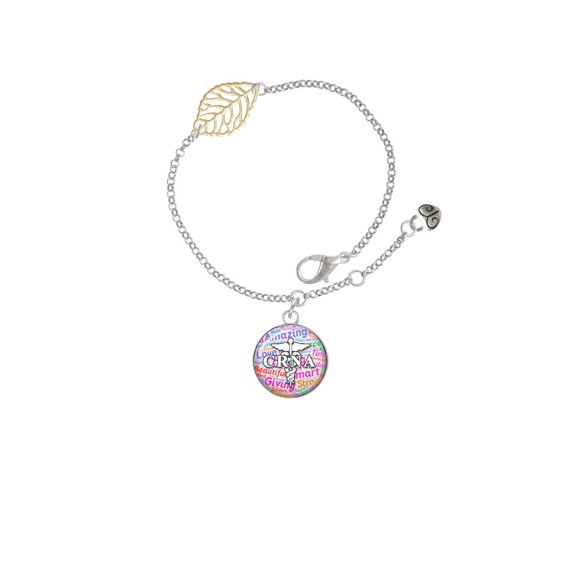 Delight Jewelry Silvertone Domed Multi Color CRNA - Goldtone Leaf Delicate Bracelet, 6.25+1.75"