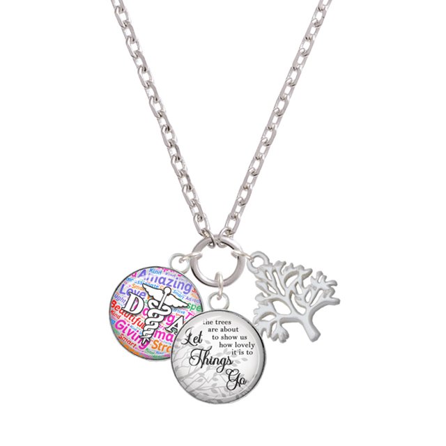 Delight Jewelry Silvertone Domed Multi Color DA Let Things Go Fall Zoey Charm Necklace, 28"
