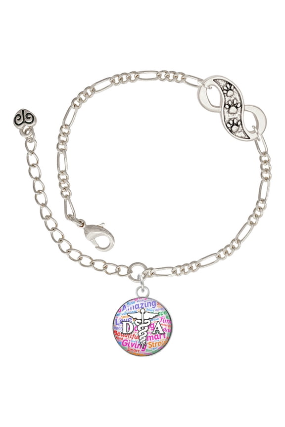 Silvertone Domed Multi Color DA Silver-tone Paw Infinity Link Chain Bracelet, 6"+2" Extender
