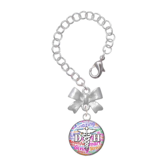 Delight Jewelry Silvertone Domed Multi Color DH - Silvertone Bow Charm Accessory for Tumblers and Thermal Cups