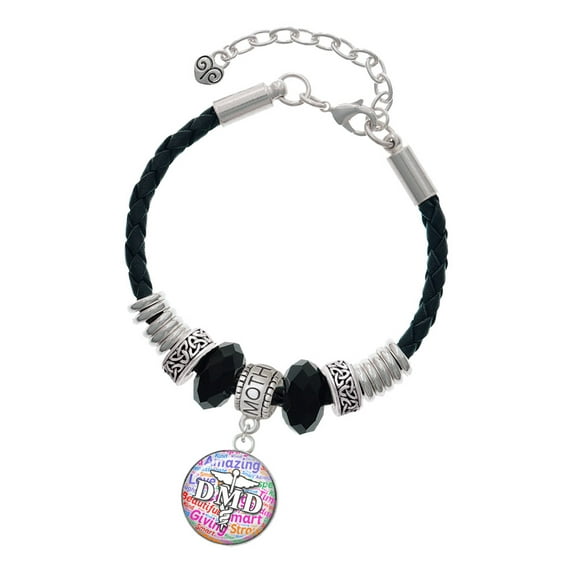 Delight Jewelry Silvertone Domed Multi Color DMD Mother Celtic Knot Leather Bead Bracelet, 7"+2" Extender