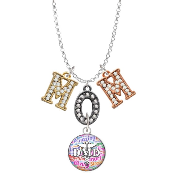 Delight Jewelry Silvertone Domed Multi Color DMD Multi-Colored Crystal Mom Charm Necklace