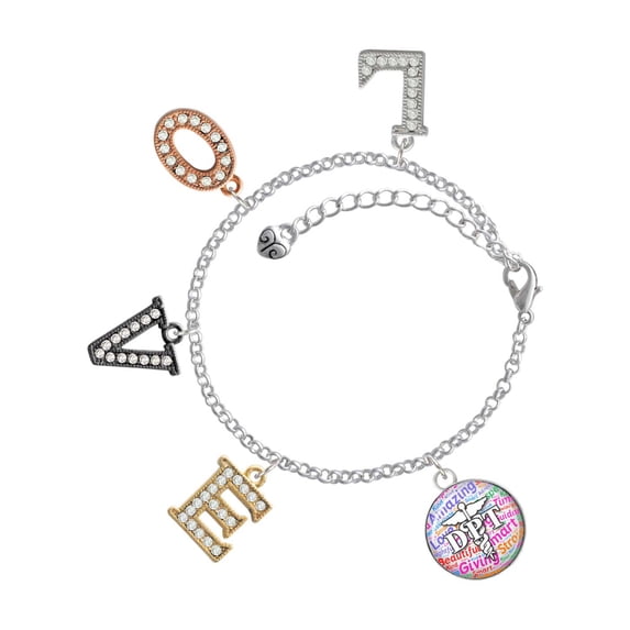 Delight Jewelry Silvertone Domed Multi Color DPT Multi-Colored Crystal Love Charm Bracelet