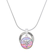 Delight Jewelry Silvertone Domed Multi Color DSN Hero Ring Charm Necklace, 18"