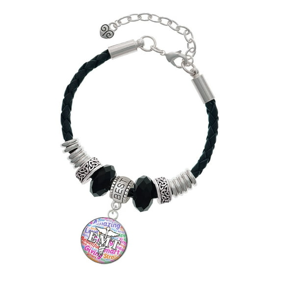 Delight Jewelry Silvertone Domed Multi Color EMT Best Friend Celtic Knot Leather Bead Bracelet, 7"+2" Extender