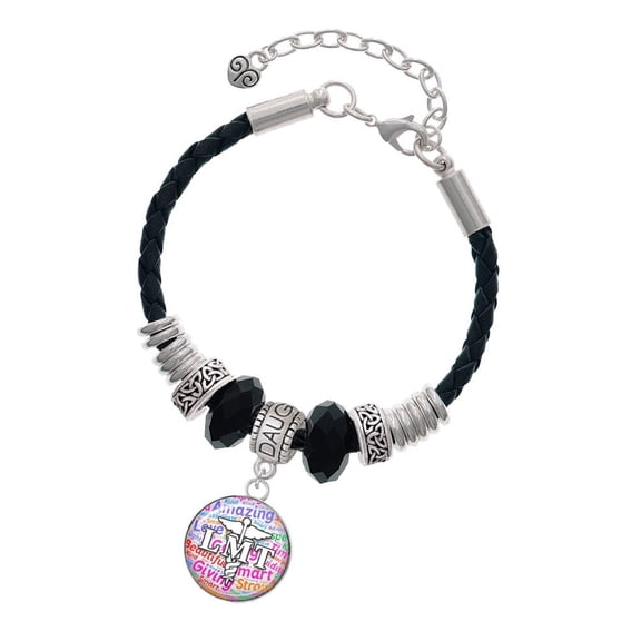 Delight Jewelry Silvertone Domed Multi Color LMT Daughter Celtic Knot Leather Bead Bracelet, 7"+2" Extender