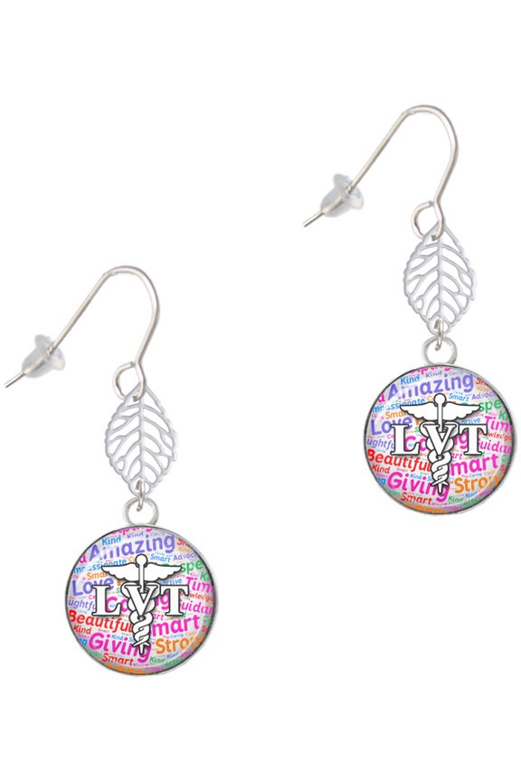 Silvertone Domed Multi Color LVT Silvertone Leaf French Earrings