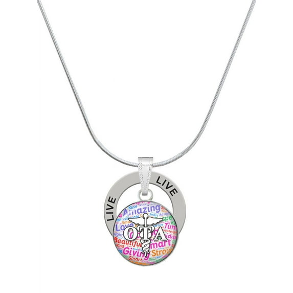 Delight Jewelry Silvertone Domed Multi Color OTA Live Ring Charm Necklace, 18"