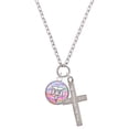 thumbnail image 1 of Delight Jewelry Silvertone Domed Multi Color OTD Everlasting Love Engraved Cross Zoey Necklace, 28", 1 of 4
