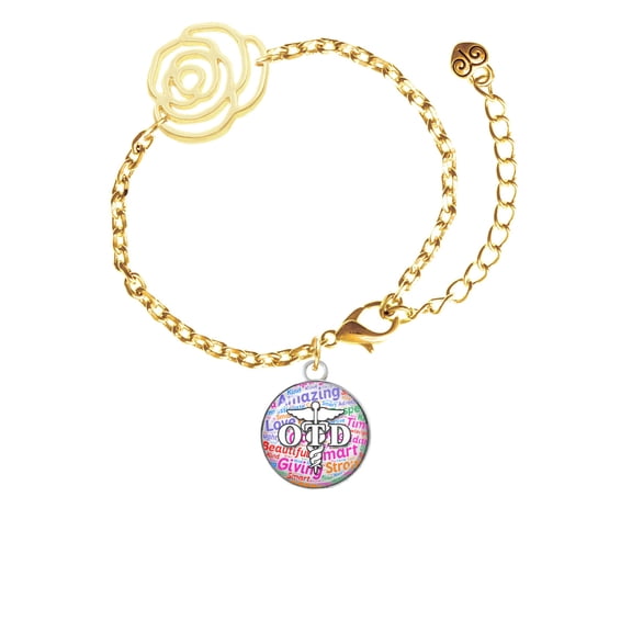 Delight Jewelry Silvertone Domed Multi Color OTD Gold-tone Flower Link Chain Bracelet, 6.75"+2" Extender