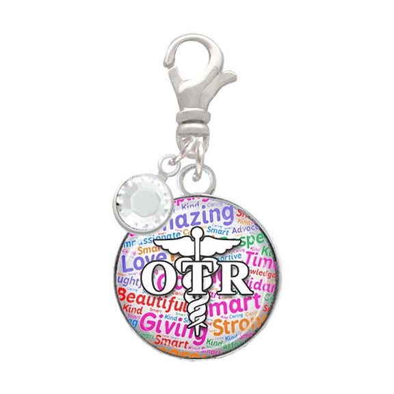 Delight Jewelry Silvertone Domed Multi Color OTR - Silvertone Clip on Charm with Clear Crystal Drop