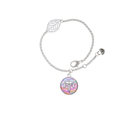Delight Jewelry Silvertone Domed Multi Color PT - Silvertone Leaf Delicate Bracelet, 6.25+1.75"