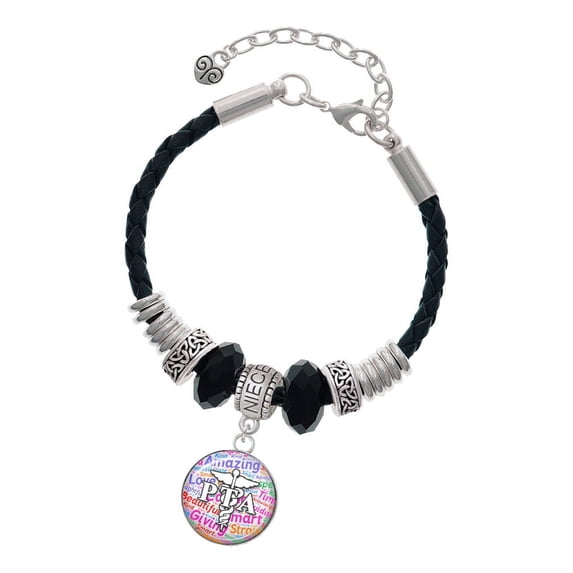 Delight Jewelry Silvertone Domed Multi Color PTA Niece Celtic Knot Leather Bead Bracelet, 7"+2" Extender