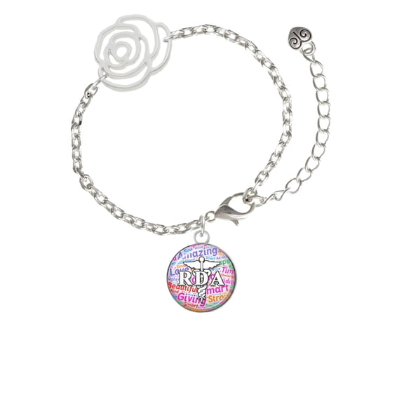 Delight Jewelry Silvertone Domed Multi Color RDA Silver-tone Flower Link Chain Bracelet, 6.75"+2" Extender