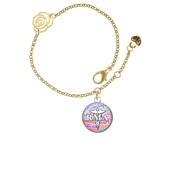 Delight Jewelry Silvertone Domed Multi Color RMA Gold-tone Rose Link Chain Bracelet, 6.25"+1.75" Extender