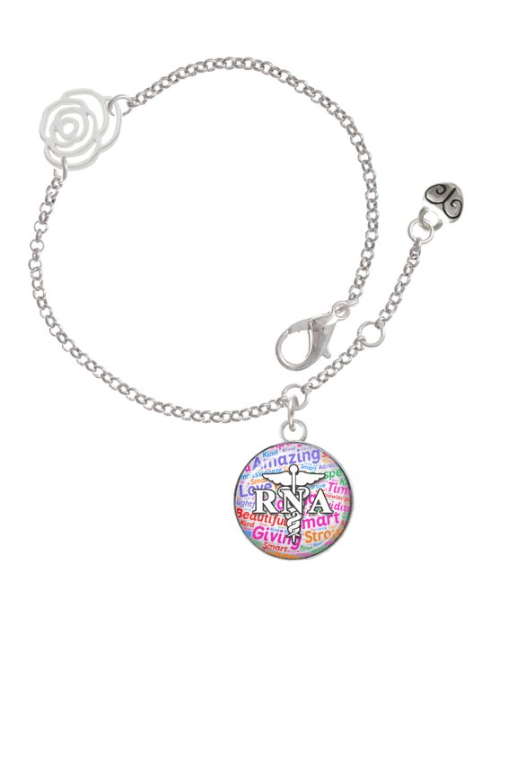 Silvertone Domed Multi Color RNA Silver-tone Rose Link Chain Bracelet, 6.25"+1.75" Extender