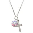 thumbnail image 1 of Delight Jewelry Silvertone Domed Multi Color RNC I Set You Apart Engraved Cross Zoey Necklace, 28", 1 of 4