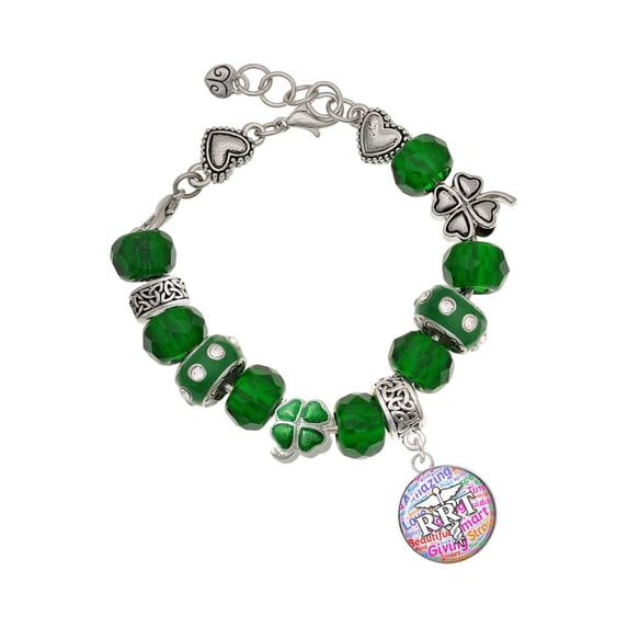Delight Jewelry Silvertone Domed Multi Color RRT - Green Irish Luck Bead Charm Bracelet, 7.5"