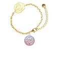 thumbnail image 1 of Delight Jewelry Silvertone Domed Multi Color RT Gold-tone Flower Link Chain Bracelet, 6.75"+2" Extender, 1 of 4