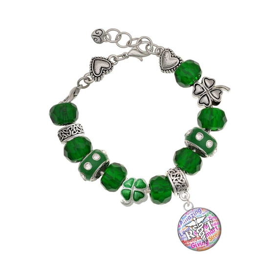 Delight Jewelry Silvertone Domed Multi Color RT - Green Irish Luck Bead Charm Bracelet, 7.5"