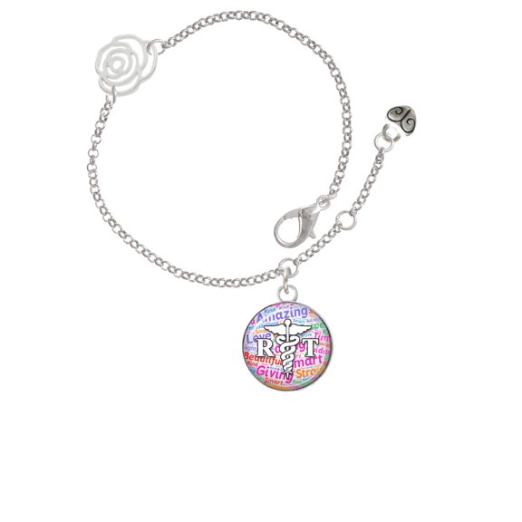 Delight Jewelry Silvertone Domed Multi Color RT Silver-tone Rose Link Chain Bracelet, 6.25"+1.75" Extender