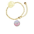 thumbnail image 1 of Delight Jewelry Silvertone Domed Multi Color RVT Gold-tone Flower Link Chain Bracelet, 6.75"+2" Extender, 1 of 4