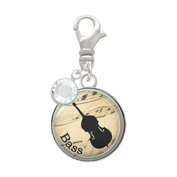 Delight Jewelry Silvertone Domed Music - Bass - Silvertone Clip on Charm with Clear Crystal Drop