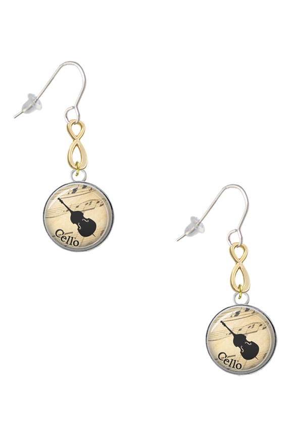 Silvertone Domed Music - Cello Gold Tone Infinity French Earrings