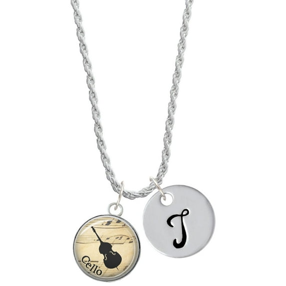 Delight Jewelry Silvertone Domed Music - Cello Silvertone Script Initial Disc - T - Charm Necklace, 20"+3"