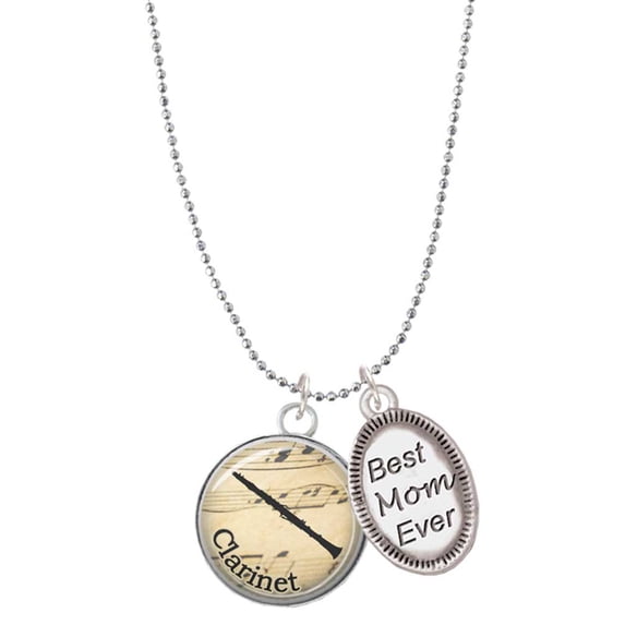 Delight Jewelry Silvertone Domed Music - Clarinet Best Mom Ever Charm Necklace
