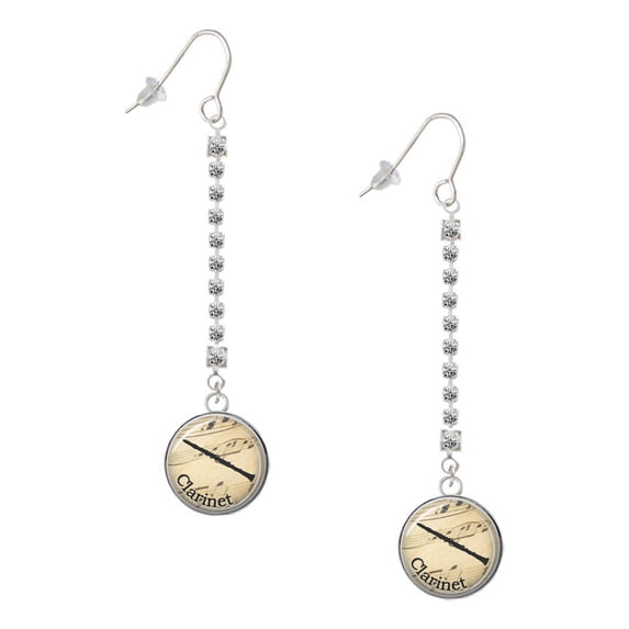 Delight Jewelry Silvertone Domed Music - Clarinet - Silver-tone Long Sparkle Dangle French Earrings