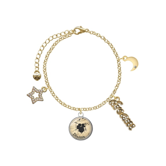 Delight Jewelry Silvertone Domed Music - Drums Goldtone Dream Big Charm Bracelet, 7.5+2" Extender