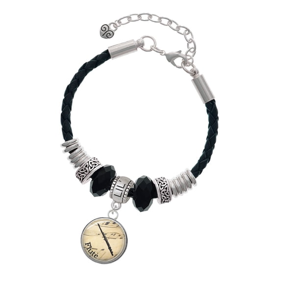 Delight Jewelry Silvertone Domed Music - Flute Sister Celtic Knot Leather Bead Bracelet, 7"+2" Extender