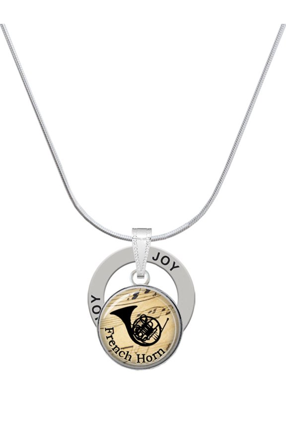 Silvertone Domed Music - French Horn Joy Ring Charm Necklace, 18"