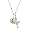 thumbnail image 1 of Delight Jewelry Silvertone Domed Music - Harp Be Strong and Courageous Engraved Cross Zoey Necklace, 28", 1 of 4