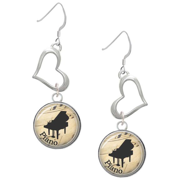 Delight Jewelry Silvertone Domed Music - Piano Open Heart French Earrings