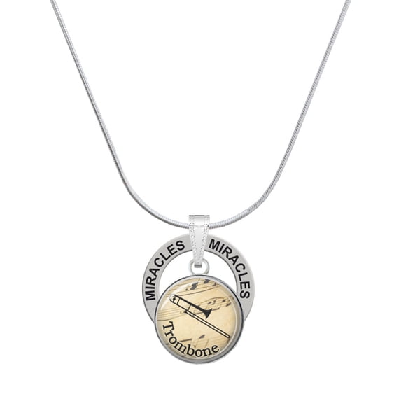 Delight Jewelry Silvertone Domed Music - Trombone Miracles Ring Charm Necklace, 18"