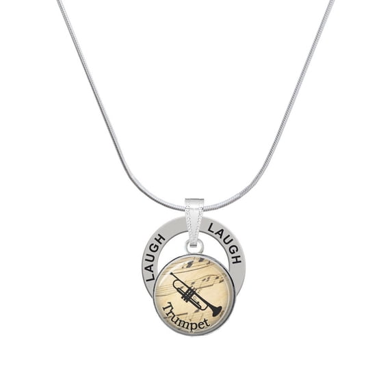 Delight Jewelry Silvertone Domed Music - Trumpet Laugh Ring Charm Necklace, 18"