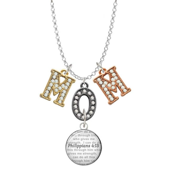 Delight Jewelry Silvertone Domed Philippians 4:13 Multi-Colored Crystal Mom Charm Necklace
