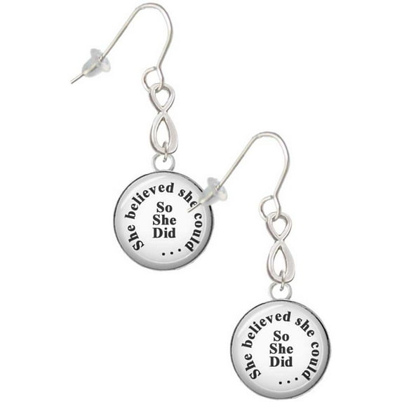 Delight Jewelry Silvertone Domed She Believed She Could So She Did Silver tone Infinity French Earrings