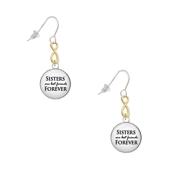 Delight Jewelry Silvertone Domed Sisters are Best Friends Forever Gold Tone Infinity French Earrings
