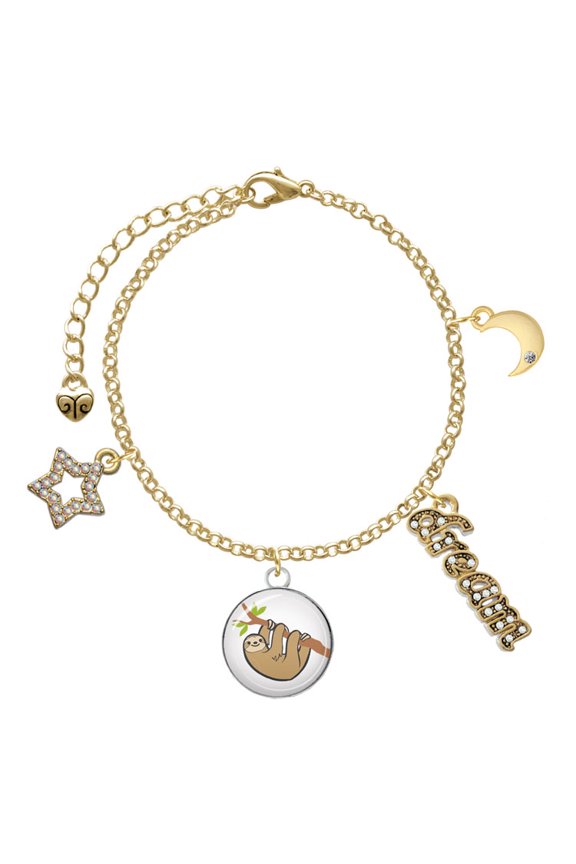 Silvertone Domed Sloth Goldtone Dream Big Charm Bracelet, 7.5+2" Extender
